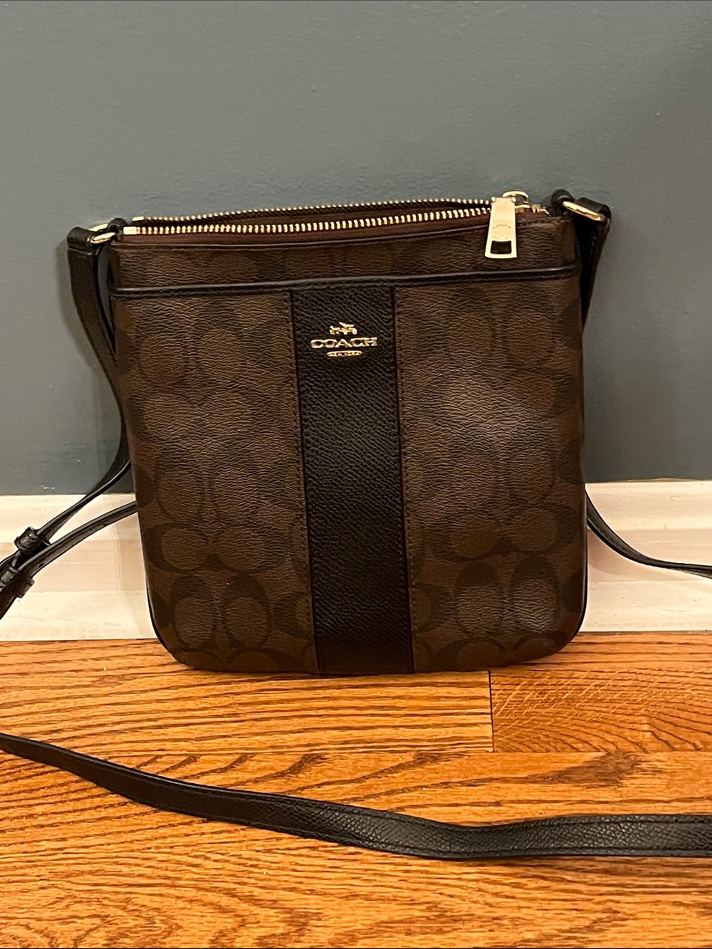 Coach Signature Crossbody Bag in brown and black PVC F52856 COA